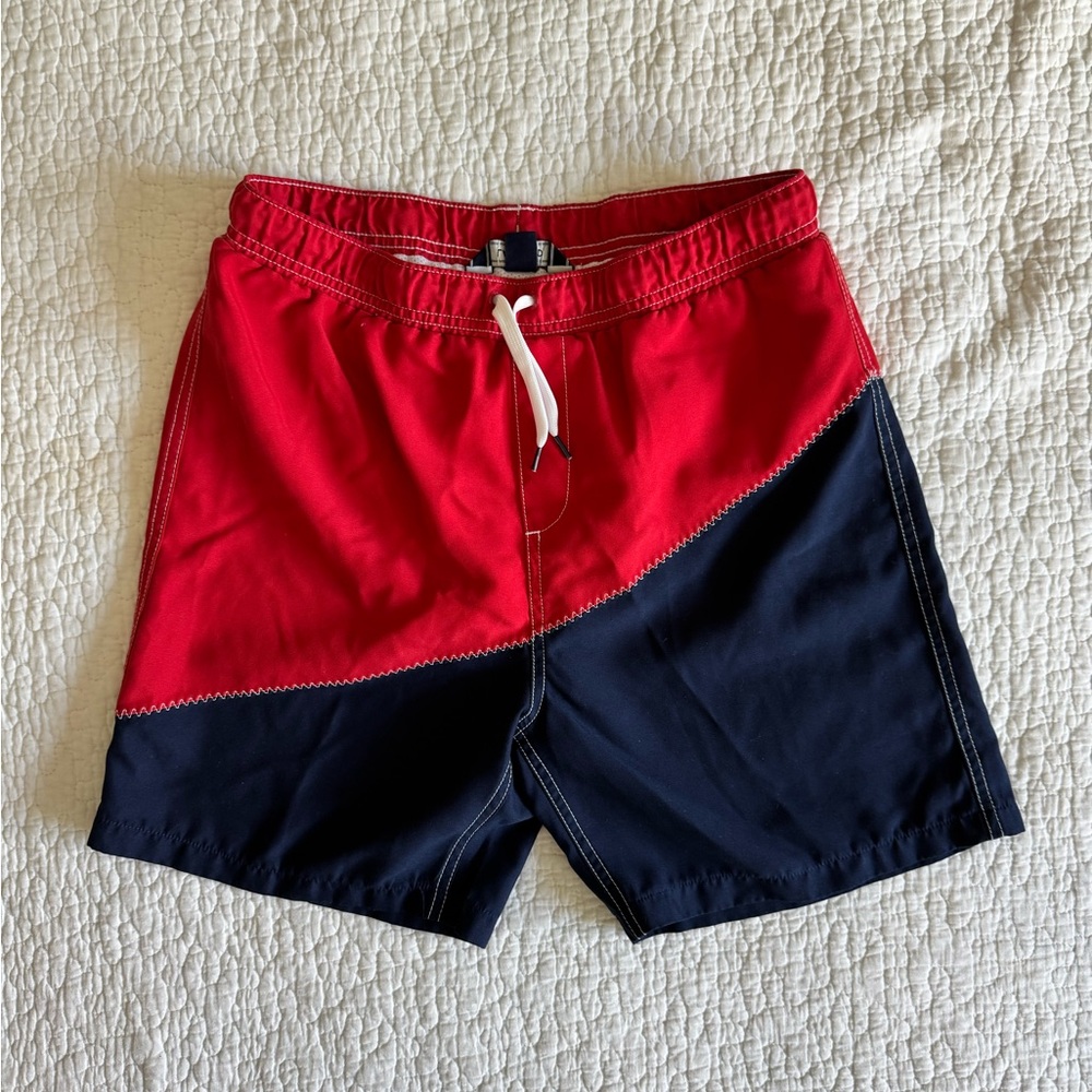 Red and Blue Lands End Boys Swim Shorts- Size L